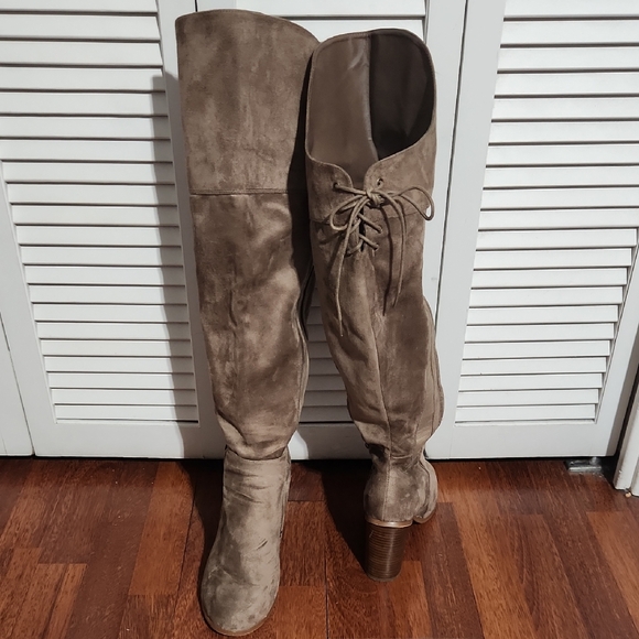 Suede Over-the-Knee Boots - Tan - Picture 1 of 9